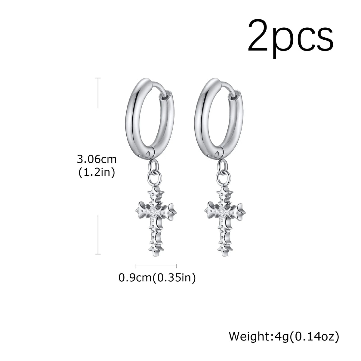 Punk Gothic Thorn Cross Pendant Hoop Earrings, Cool Hip Hop Stainless Steel Drop Earrings, Fashion Daily Party Jewelry