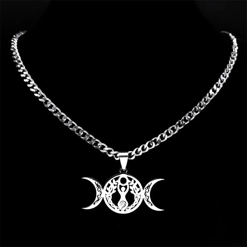 Wicca Triple Moon Pendant — Silver Stainless