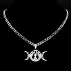 Wicca Triple Moon Pendant — Silver Stainless