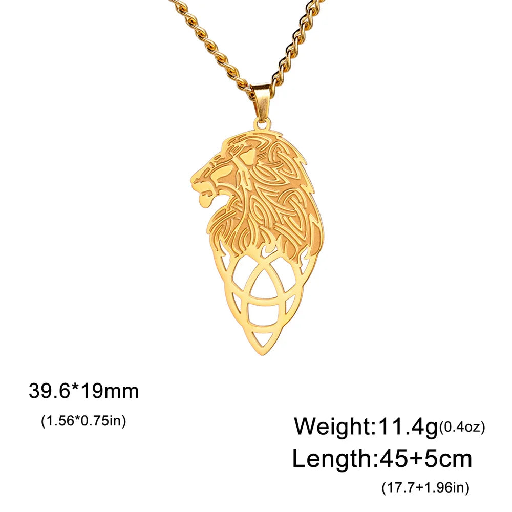 My Shape Lion King Crown Pendent Necklaces for Men Boys Stainless Steel Punk Animal Wolf Charms Choker Chains Hip Hop