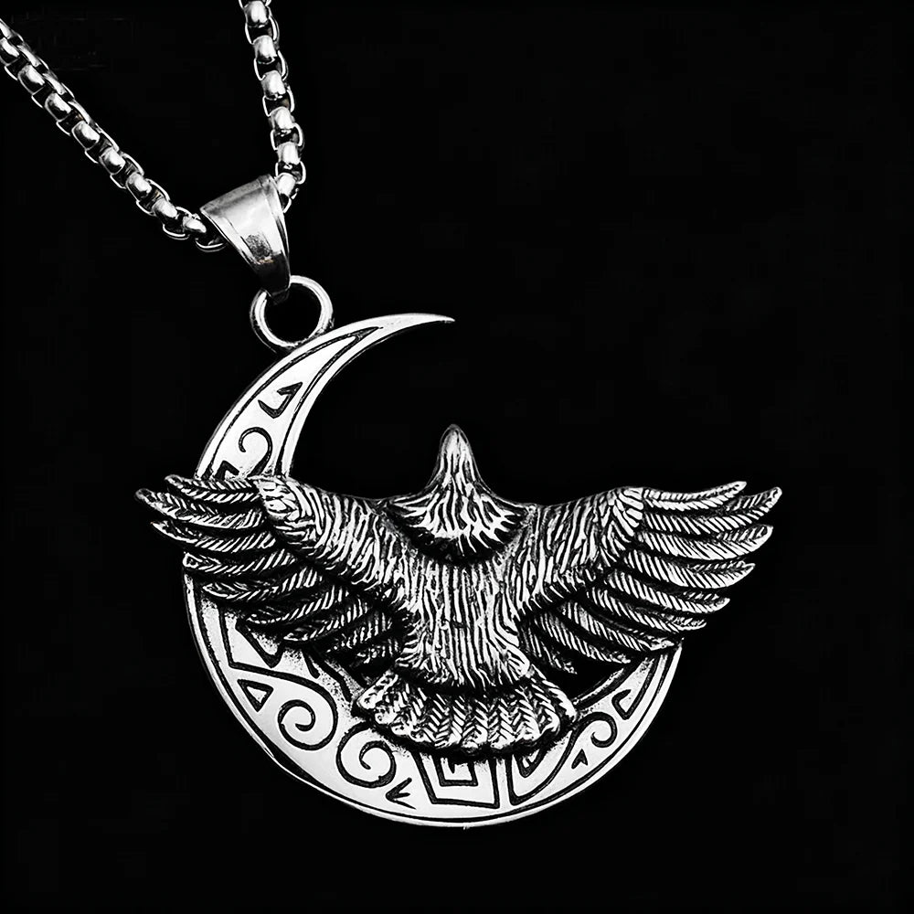 Silver Eagle Pendant Necklace Box Chain Stainless