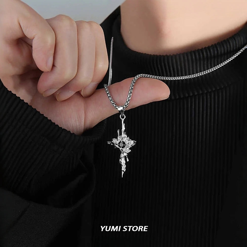 Hip Hop Lava Cross Pendant Necklace For Man Woman Non Fading Titanium Steel Pendant Clavicle Sweater Chain New Couple Jewelry