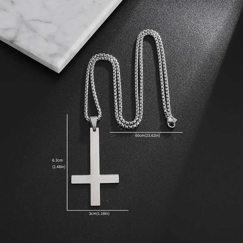 Male Black Plated St Peter's Inverted Cross Pendant Necklace for Men Stainless Steel Choker Crux de Sanctus Petrus