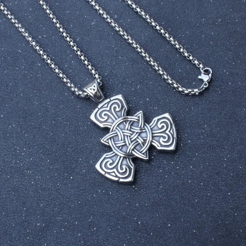 Silver Celtic Knot Cross Pendant Necklace Vintage