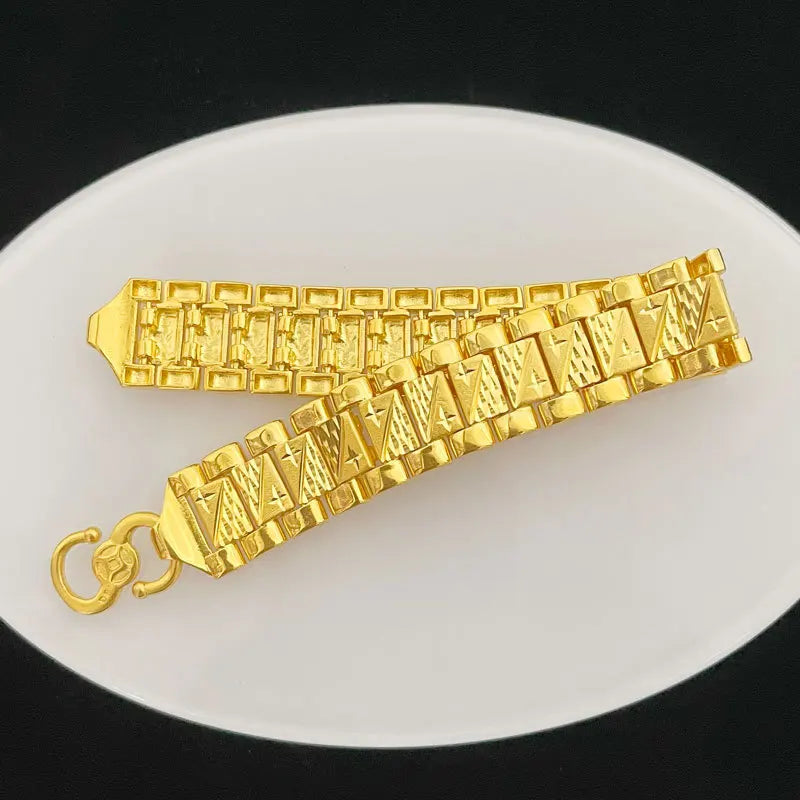 Luxury 9999 24K real gold jewelry men's hand-row bracelet board hand jewelry fashion trend