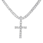 Iced Out Cross Pendant Necklace With 4mm Tennis Chain Religious Charm Full Rhinestone Bling Hip Hop Jewelry for Men and