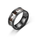 Black Inlaid Wood Grain Elk Christmas Tree Stainless Steel Couple Proposal Ring Animal Fashion Vintage Jewelry Christmas Gift