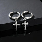 Punk Gothic Thorn Cross Pendant Hoop Earrings, Cool Hip Hop Stainless Steel Drop Earrings, Fashion Daily Party Jewelry