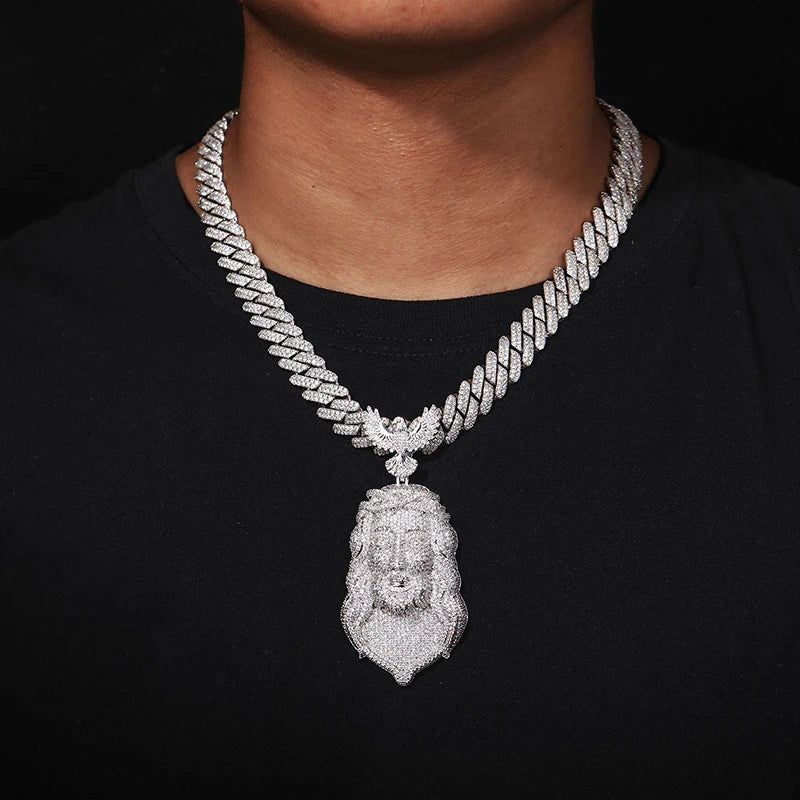 Iced Out Eagle Jesus Piece Pendant Necklace — Copper Alloy