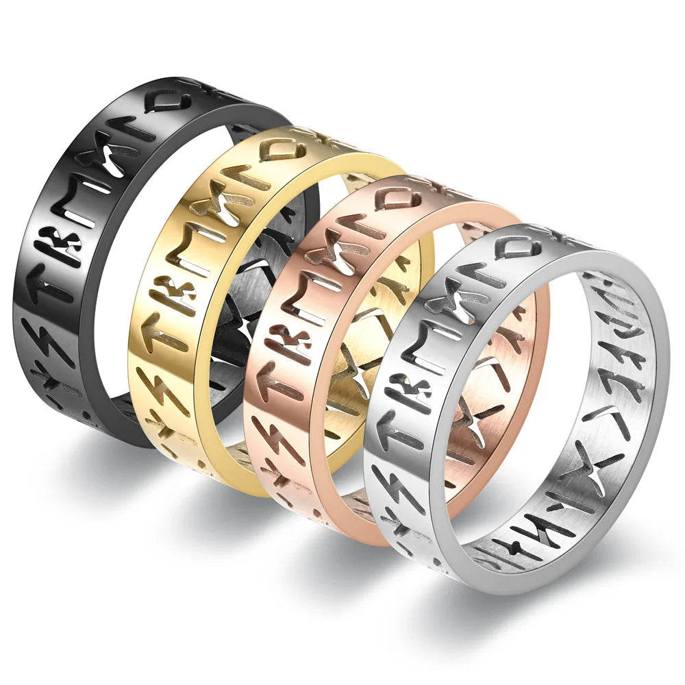 2026 New Stainless Steel Hollow Out Ring for Men Women Fashion Hollow Rune Design Finger Anillo Antiestres Anxiety Rings