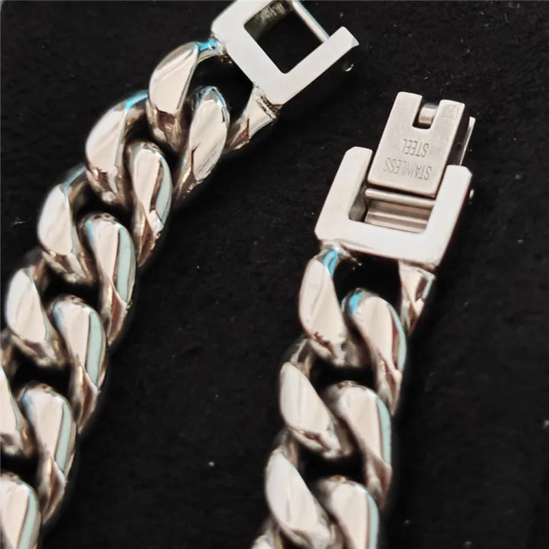 10mm Polished Cuban Chain Bracelet — Stainless Steel