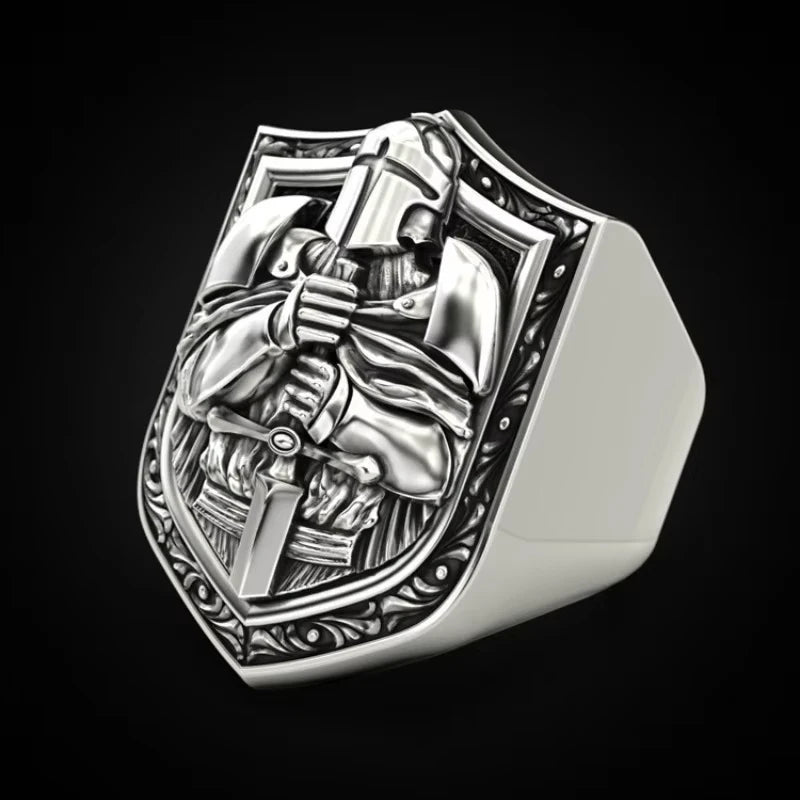 Huaya Men's Unique Temperament Knight Pattern Stamp Ring Retro Delicate Silver Color New Ring Jewelry Personality