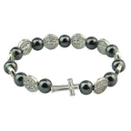 Catholic Rosary Bracelet St. Benedict Medal Cross Prayer Bracelets Hematite Beads Religion Jewelry Accessories Gifts