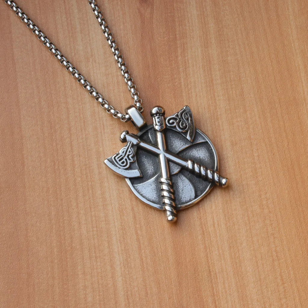 Silver Viking Double Axe Pendant Necklace Box