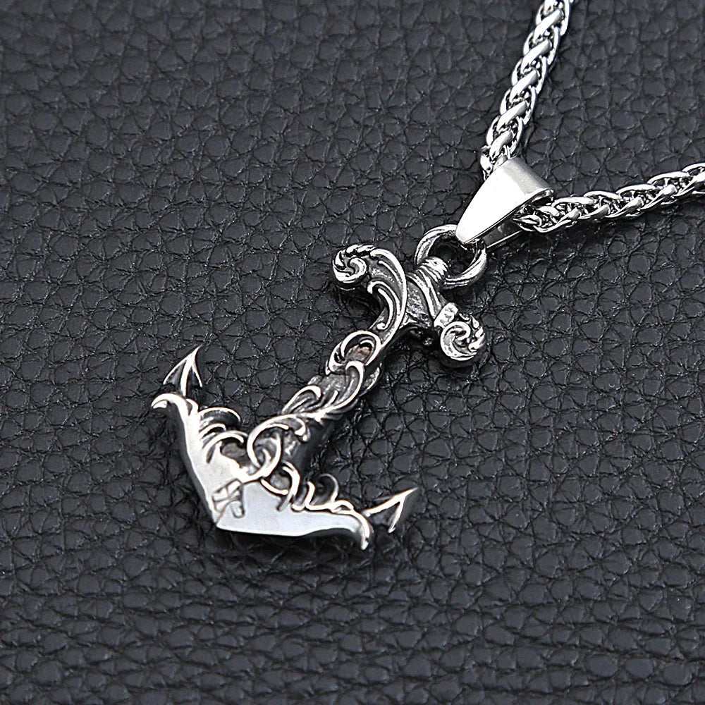 Anchor Compass Rudder Pendant — Stainless Steel
