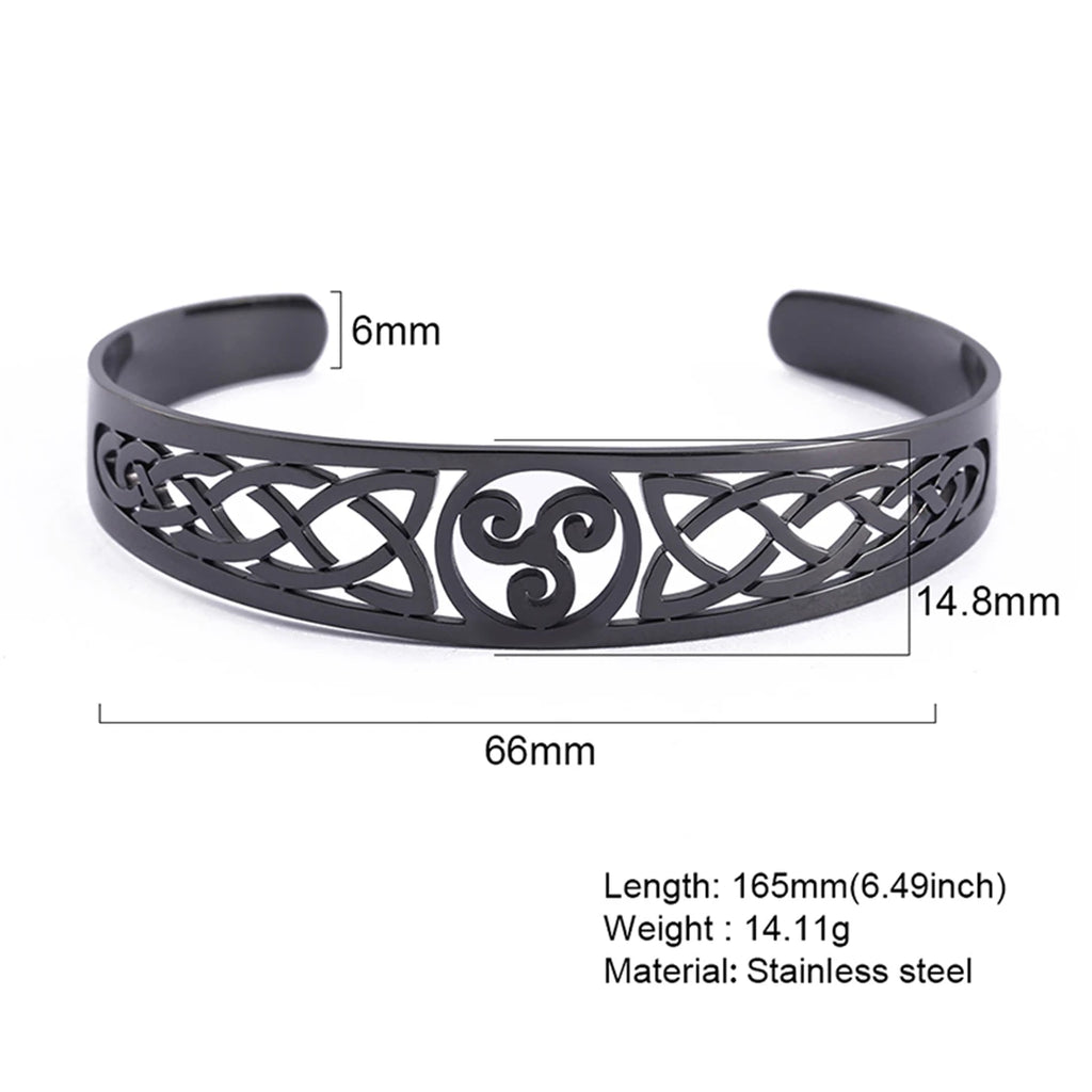 VASSAGO Viking Celtic Knot Cuff Bracelet Men's Nordic Triskele Symbol Irish Stainless Steel Bangle Vintage Amulet