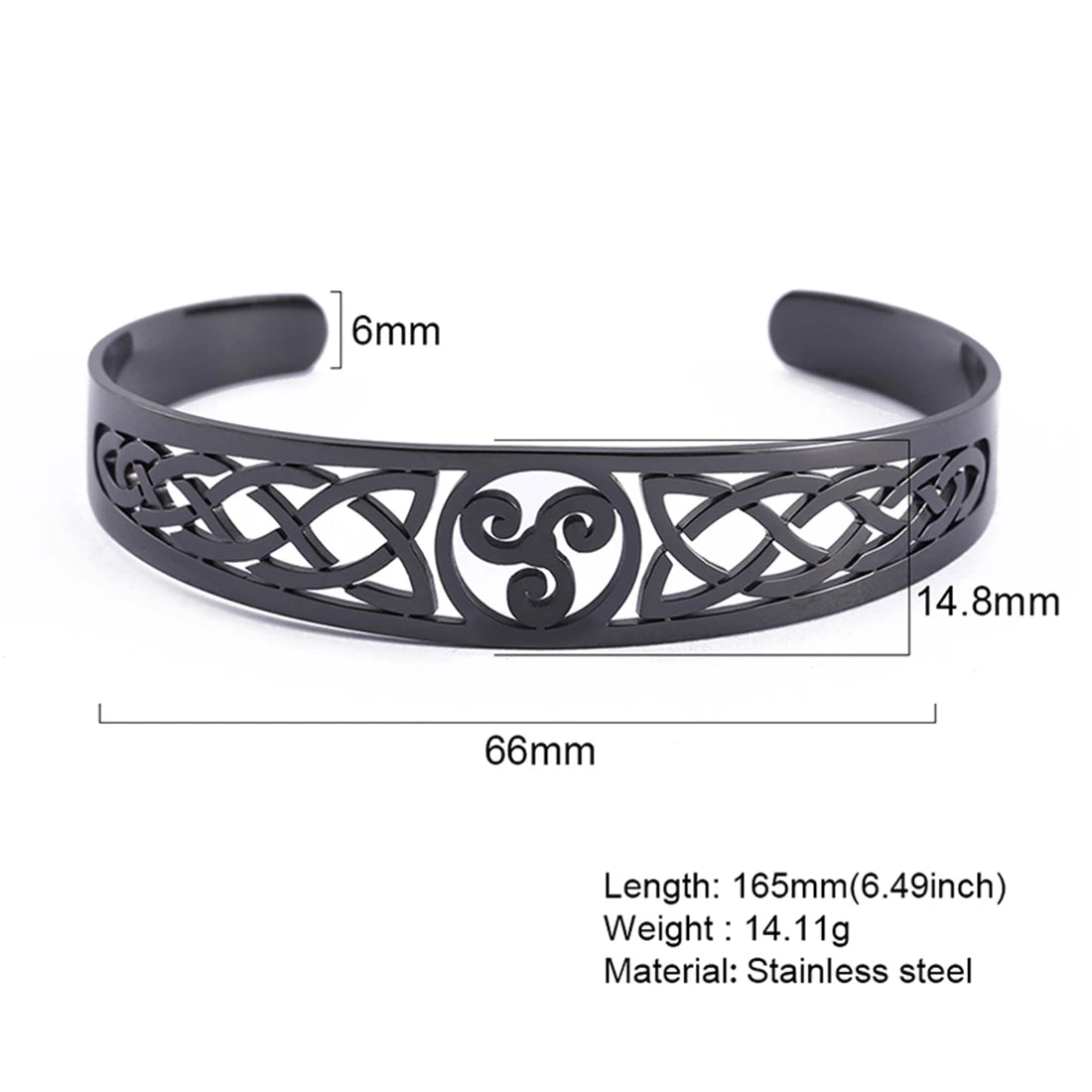 VASSAGO Viking Celtic Knot Cuff Bracelet Men's Nordic Triskele Symbol Irish Stainless Steel Bangle Vintage Amulet