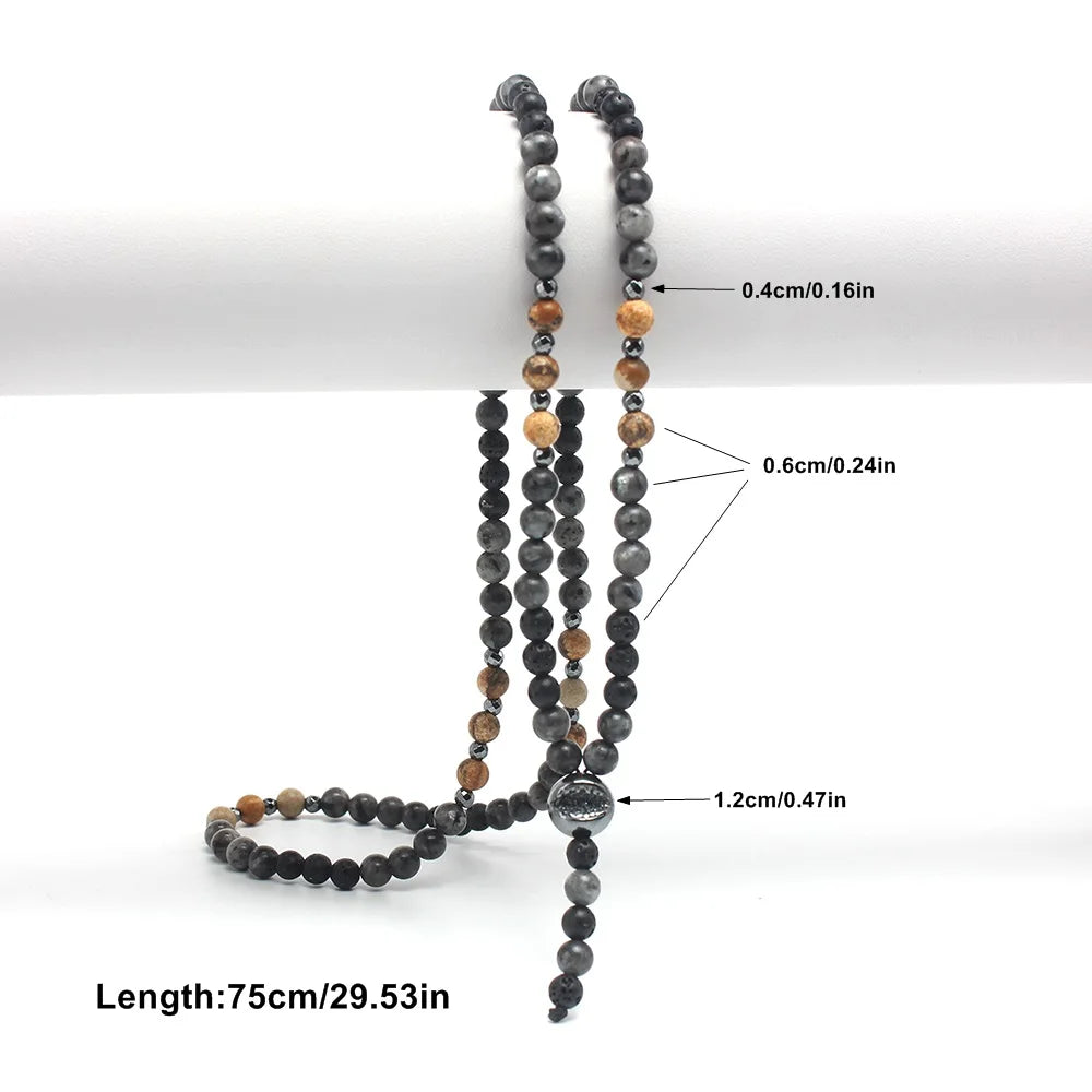 6mm Natural Map Stone Black Shimmerstone Hematite Necklace for Men and Women