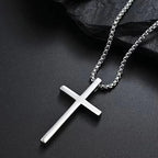 Stainless Steel Cross Necklace for Men Boys,Silver Color Plain Cross Pendant Collar,Hiphop Classic Punk Jewelry Gift