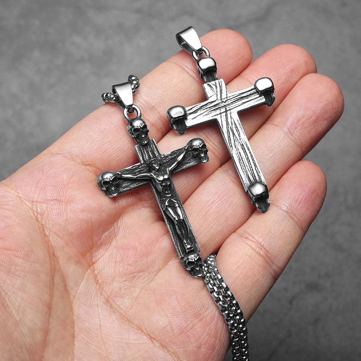 Cross Skull Jesus Pendant Necklace Stainless Steel