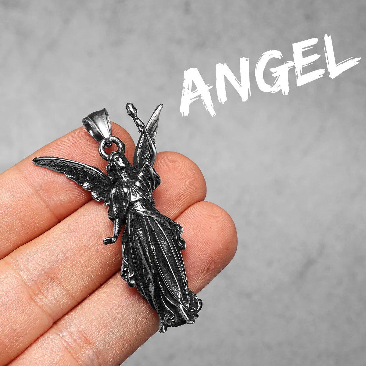 Angel Statue Pendant Necklace — Stainless Steel