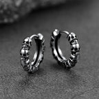 Stacked Skull Hoop Earrings Huggie Circle — Silver-Tone