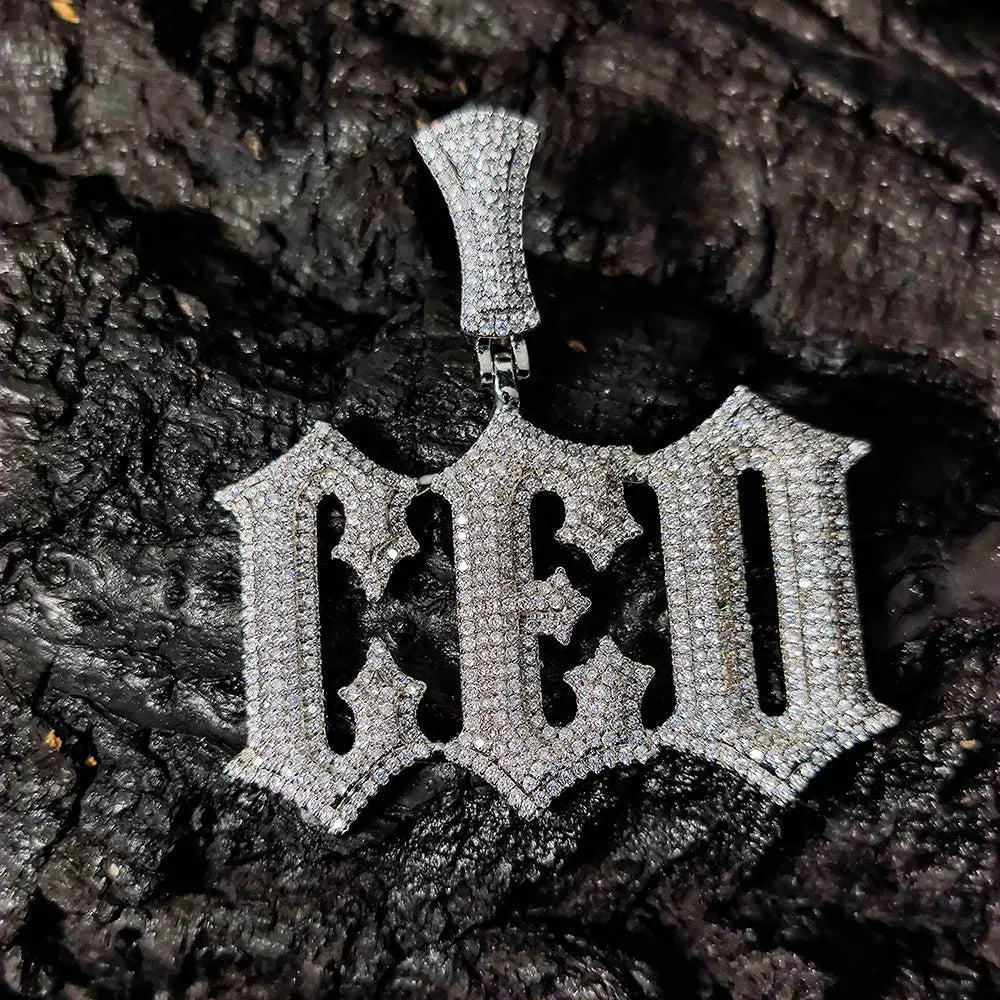 Gold Iced Out Letter Pendant 18K Old English