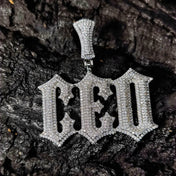 Gold Iced Out Letter Pendant Old English
