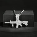 Fashion HipHop Ak47 Submachine Gun Pendant Necklace For Men Crystal Cuban Chain Iced Out Bling Necklace Punk Rock Biker