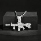 Fashion HipHop Ak47 Submachine Gun Pendant Necklace For Men Crystal Cuban Chain Iced Out Bling Necklace Punk Rock Biker