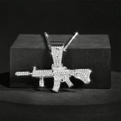 Iced Out AK47 Gun Pendant Necklace Gold Cuban Chain