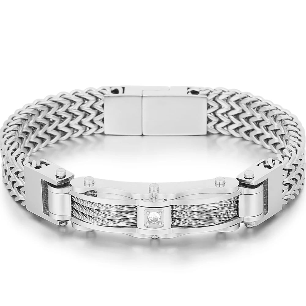 Luxury Bracelet for Men Gold Color 12MM Wide Stainless Steel Square Franco Link Chain Men's Wrist Bracelets With Magnet
