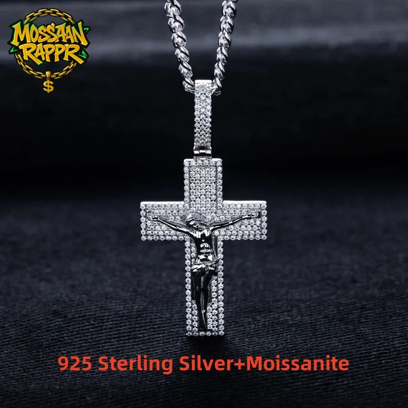 Iced Out Jesus Cross Pendant — 925 Silver