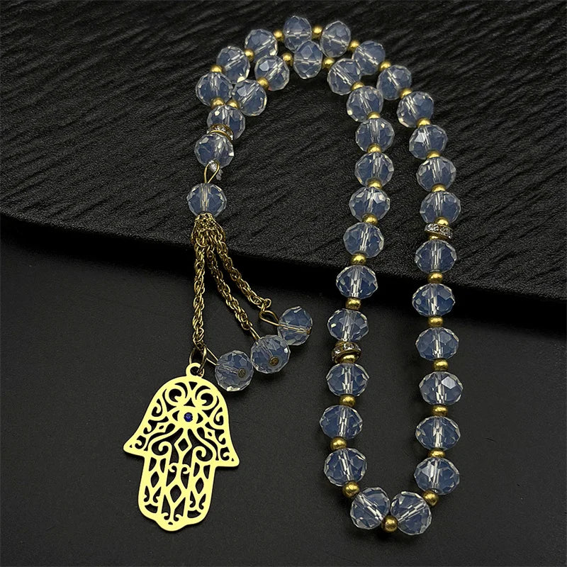 Vintage Hamsa Beaded Pendant Necklace — Steel