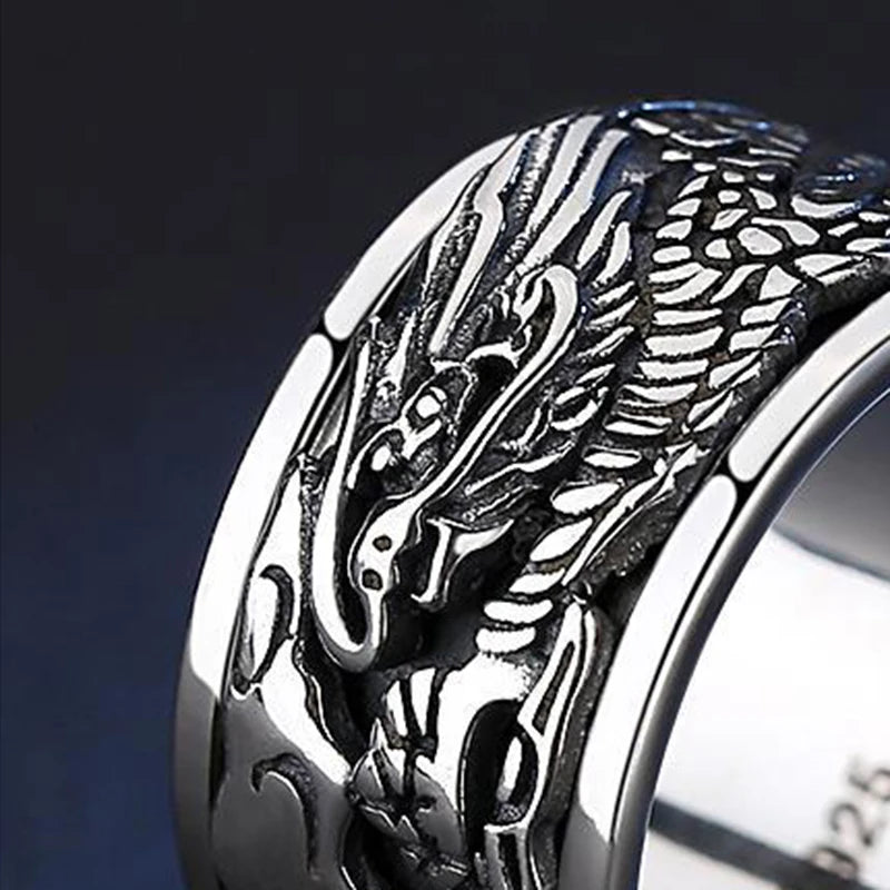 Original design Thai silver carved dragon men's ring retro domineering rotatable business style light luxury jewelry