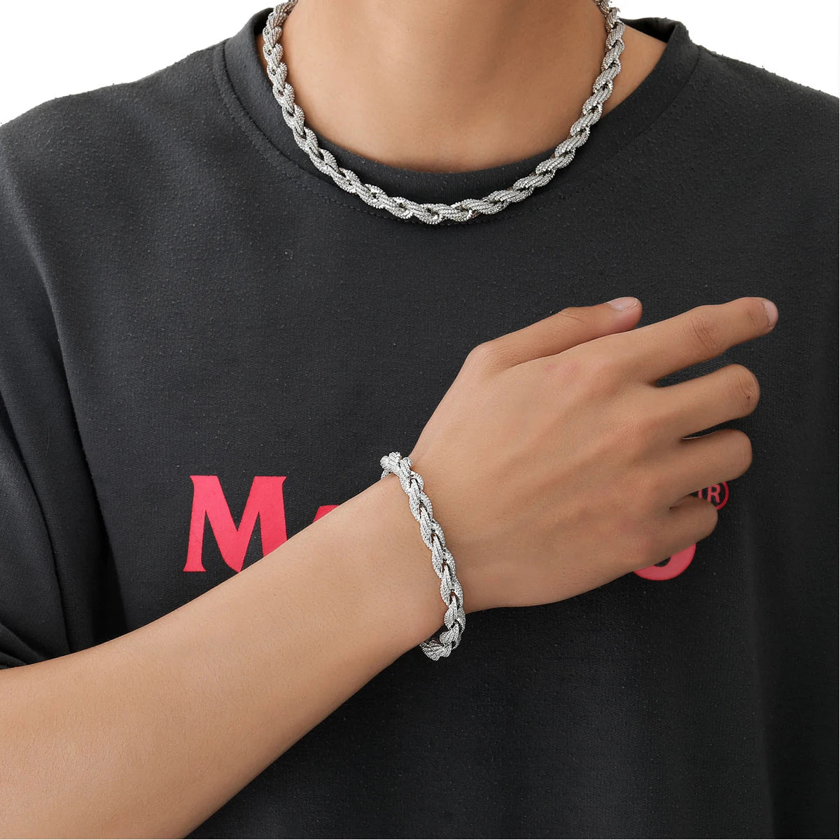 Aokaishen 8mm Stainless Steel Rope Chain for Men PVD Plated Rock Street Hip Hop Jewelry