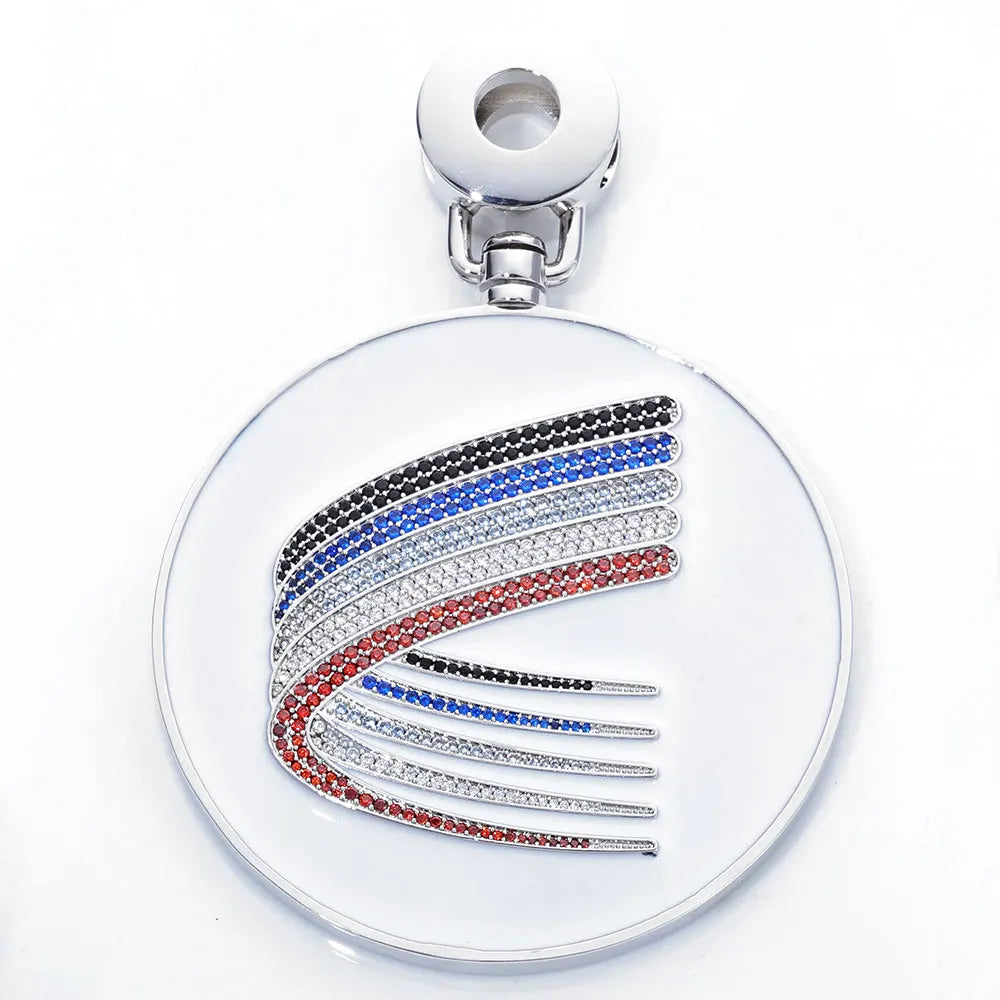 Iced Out Logo Circle Pendant Necklace Rotating 3-Inch
