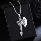 Vintage Viking Axe New In Necklace Crow Wolf Viking Pendant Necklace Medieval Mythology Jewelry For Men Gifts