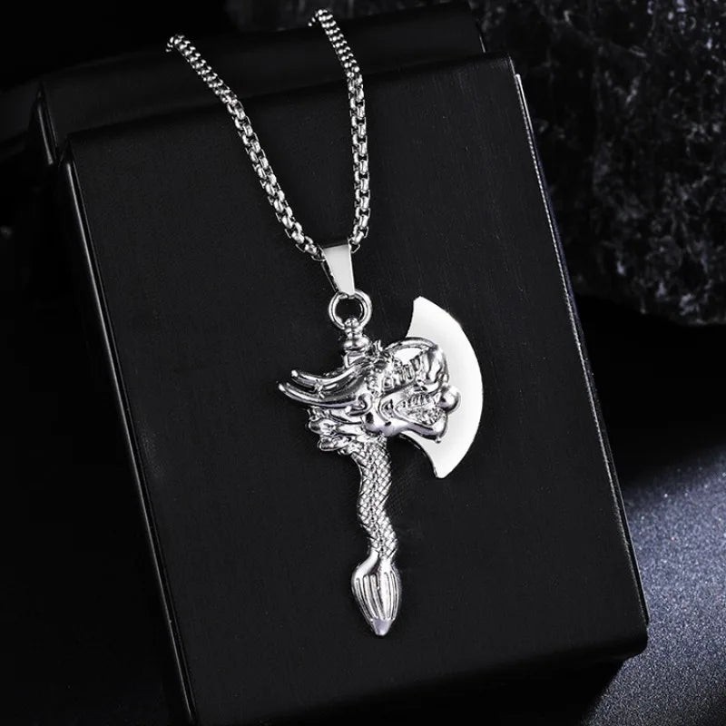 Vintage Viking Axe New In Necklace Crow Wolf Viking Pendant Necklace Medieval Mythology Jewelry For Men Gifts
