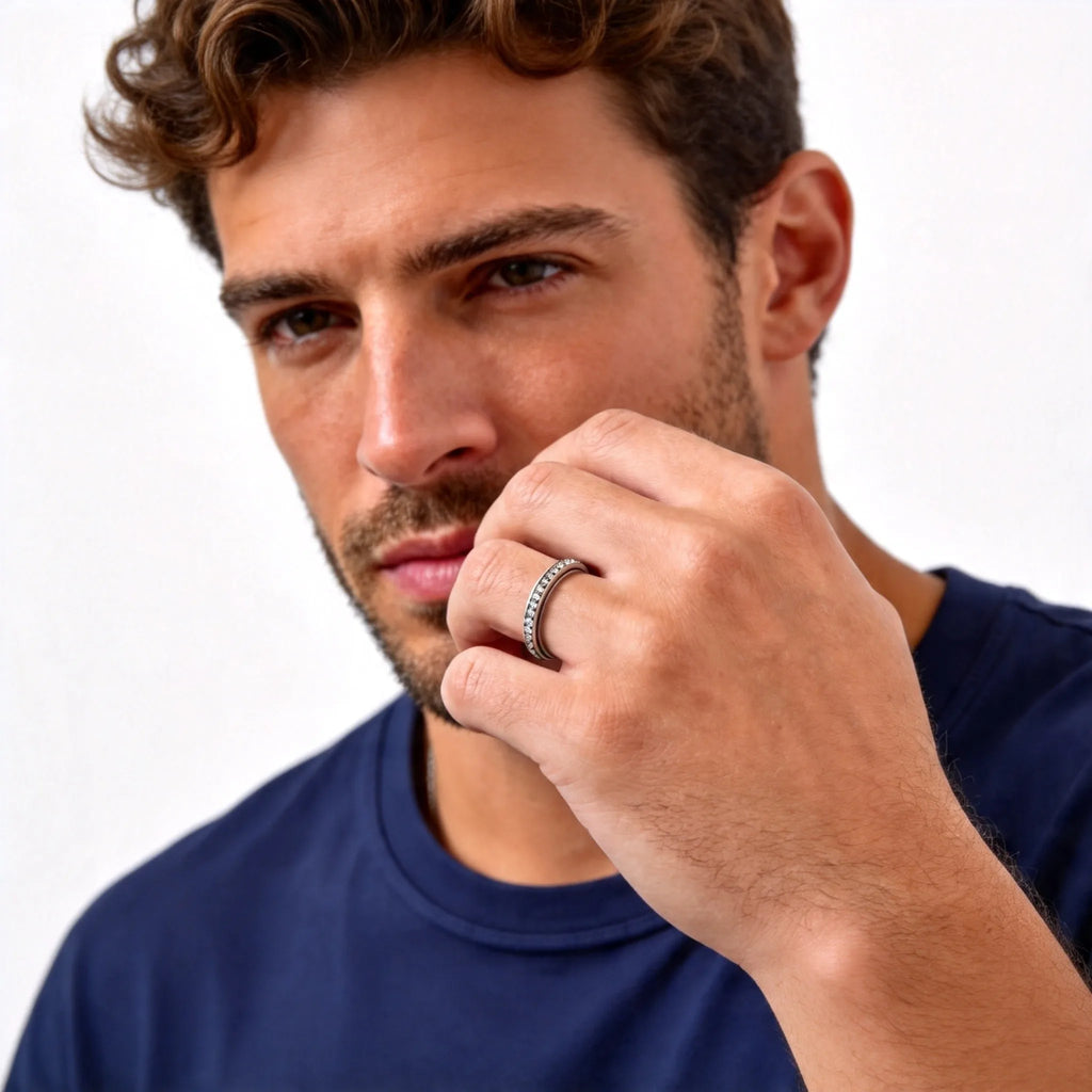 Iced Out Zircon Spinner Ring — Stainless Steel