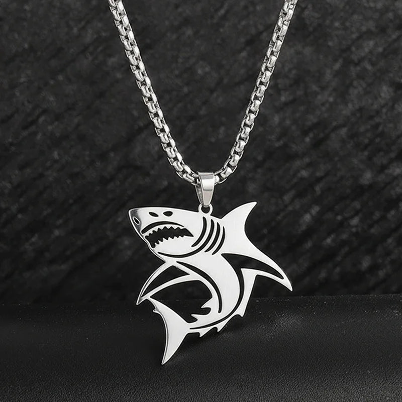 Hip Hop Silver Color Great White Shark Pendant Necklace For Men Stainless Steel Jewelry Gifts