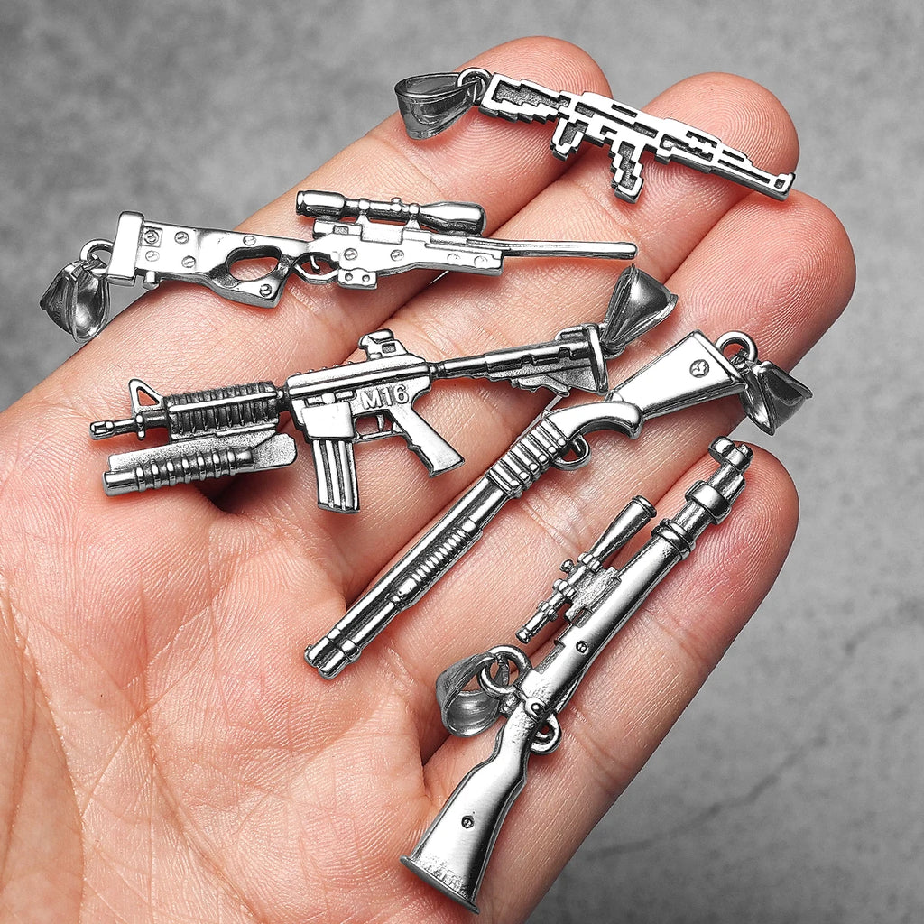 Gun Series AK47 M16 Sniper Rifle Stainless Steel Jewelry Men Necklaces with Pendant For Male Women Punk Hip Hop Gifts Wholesale