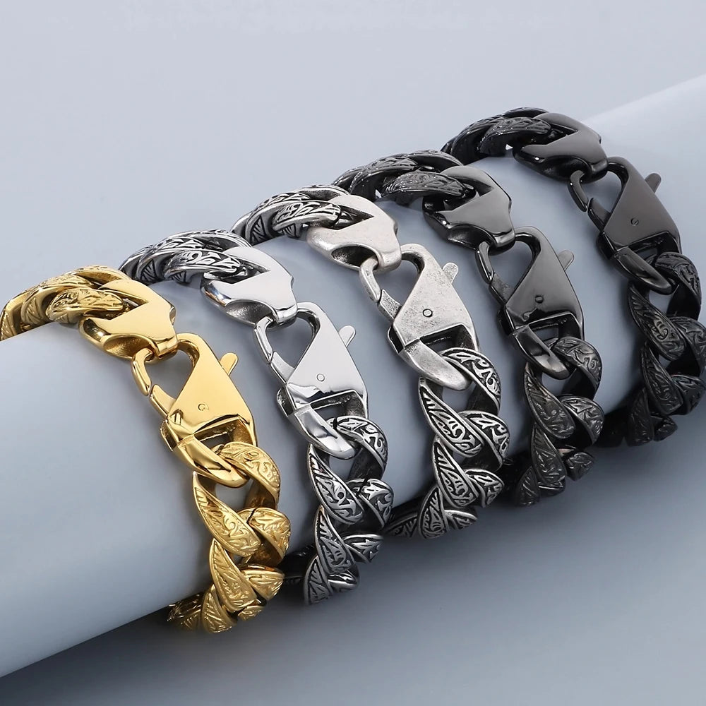Retro Man Bracelet for Men Solid 18MM 316L Stainless Steel Curb Cuban Link Chain Bracelets Men's Hand Wrist Jewelry