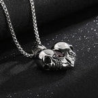 Skull Steel Pendant Punk Vintage Heart Red Stone