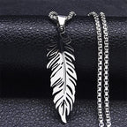 Men's Stainless Steel Feather Pendant Necklace Trendy Fashion Hip Hop Punk Jewelry Accessories Gift For Best Friend