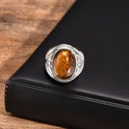 Tiger Eye Stone Oval Ring — Stainless Steel
