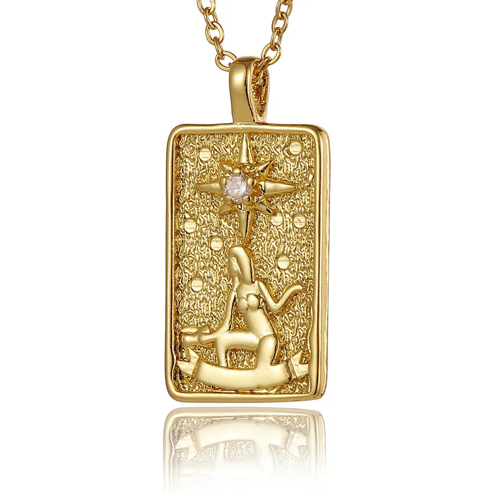 22 Style Classic Tarot Card Pendant Necklace Double Sided Zircon Tarot Necklace Major Arcana Empress Sun Star Sign