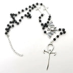 Gothic Bat Cross Rosary Necklace for Women Fashion Mystery Witch Jewelry Accessories Gift Silver Color Bat Charm Vampire Choker