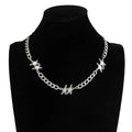 Grooved Five-Point Star Chain Necklace — Silver