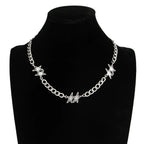 Grooved Five-Point Star Chain Necklace — Silver